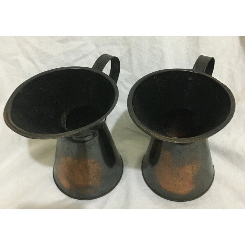 Vintage Rustic Copper and Brass Pitchers Primitive Patina Farmhouse Decor